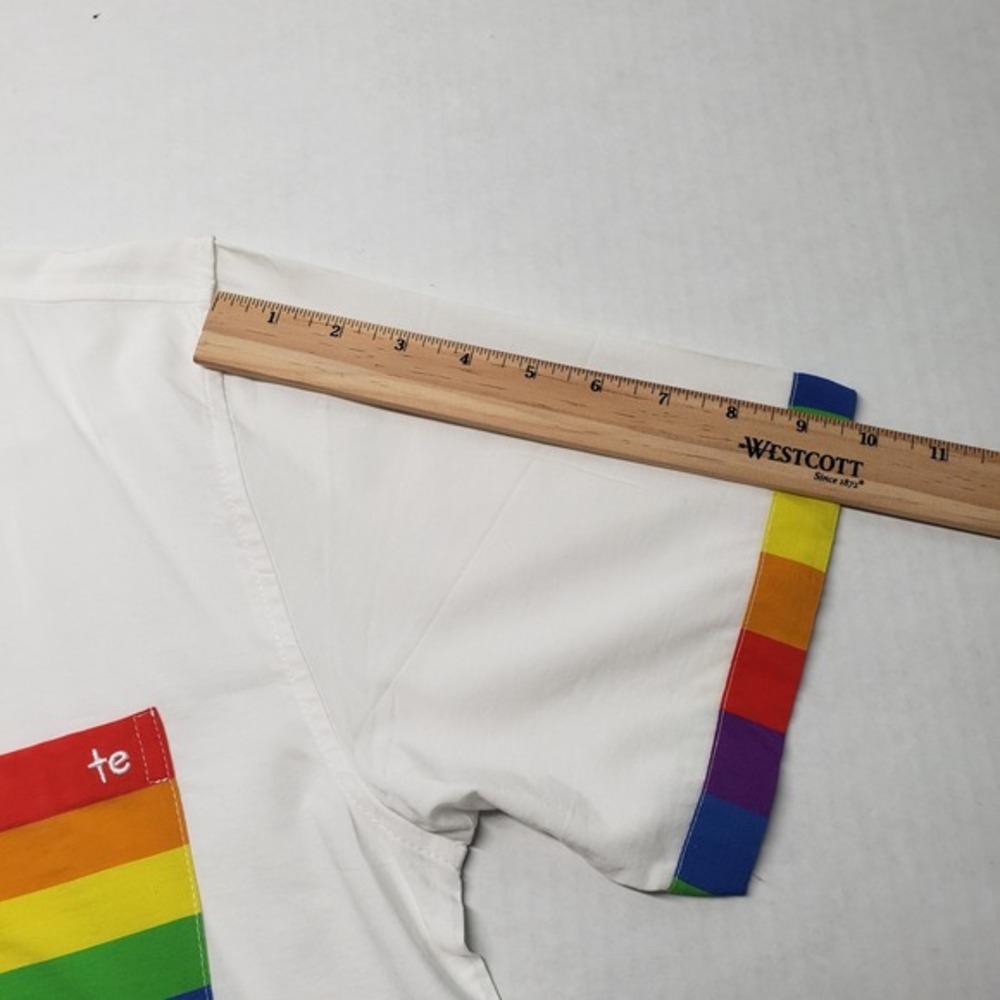 Tipsy Elves Button Down Shirt Mens Large White Rainbow PRIDE Pocket Fanny‎ Pack - Picture 8 of 16